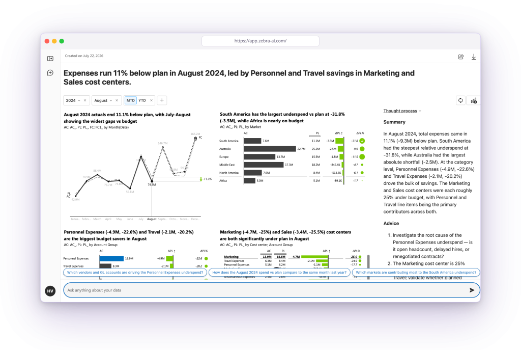 Expense report with graphs and analysis